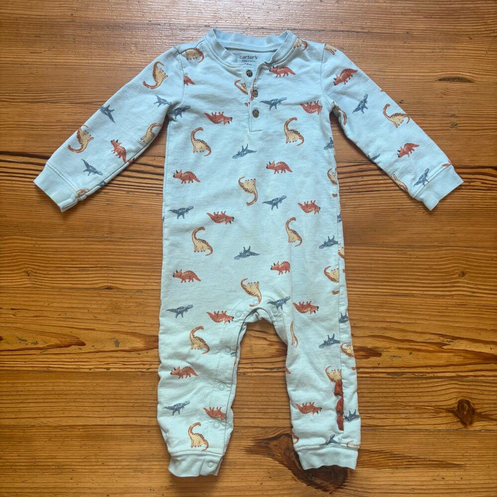 Carter's light blue dinosaur long‎ sleeve pants boys one piece SIZE 24M